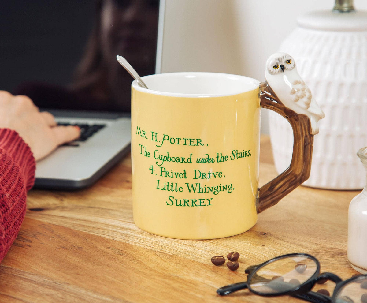 Harry Potter Envelope 20oz Mug, sculpted Hedwig handle, Hogwarts themed mug, Christmas gift for Harry Potter fans