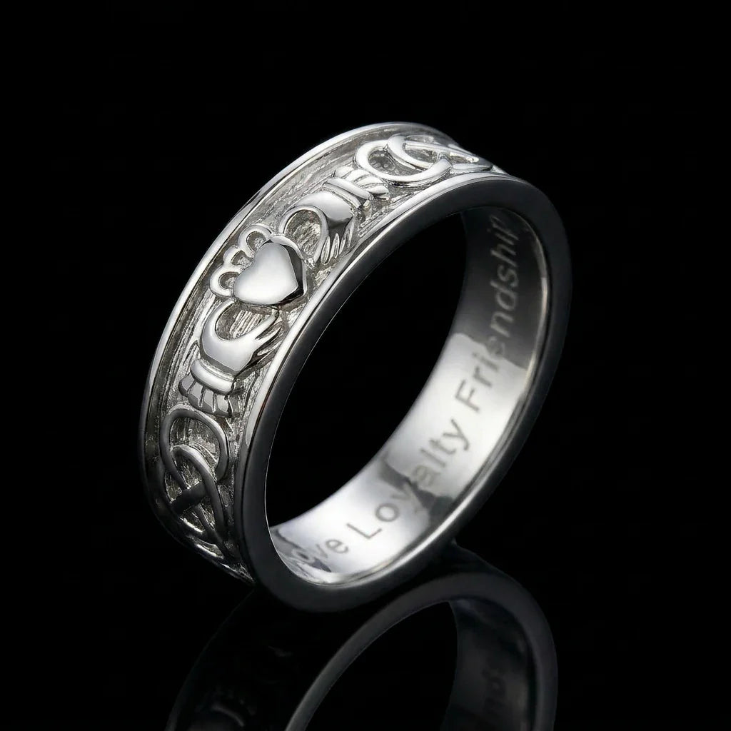 Men's Claddagh™ Ring — 18K White Gold Band