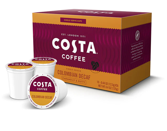 Costa Coffee Colombian Decaf Single Serve Pods - Single Origin - 10ct Box
