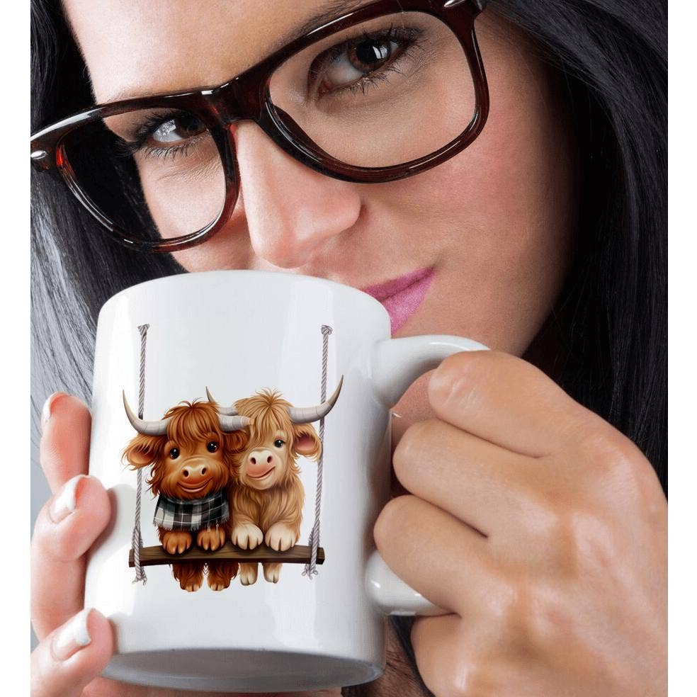 Highland Cows on a Swing Ceramic Mug 11oz