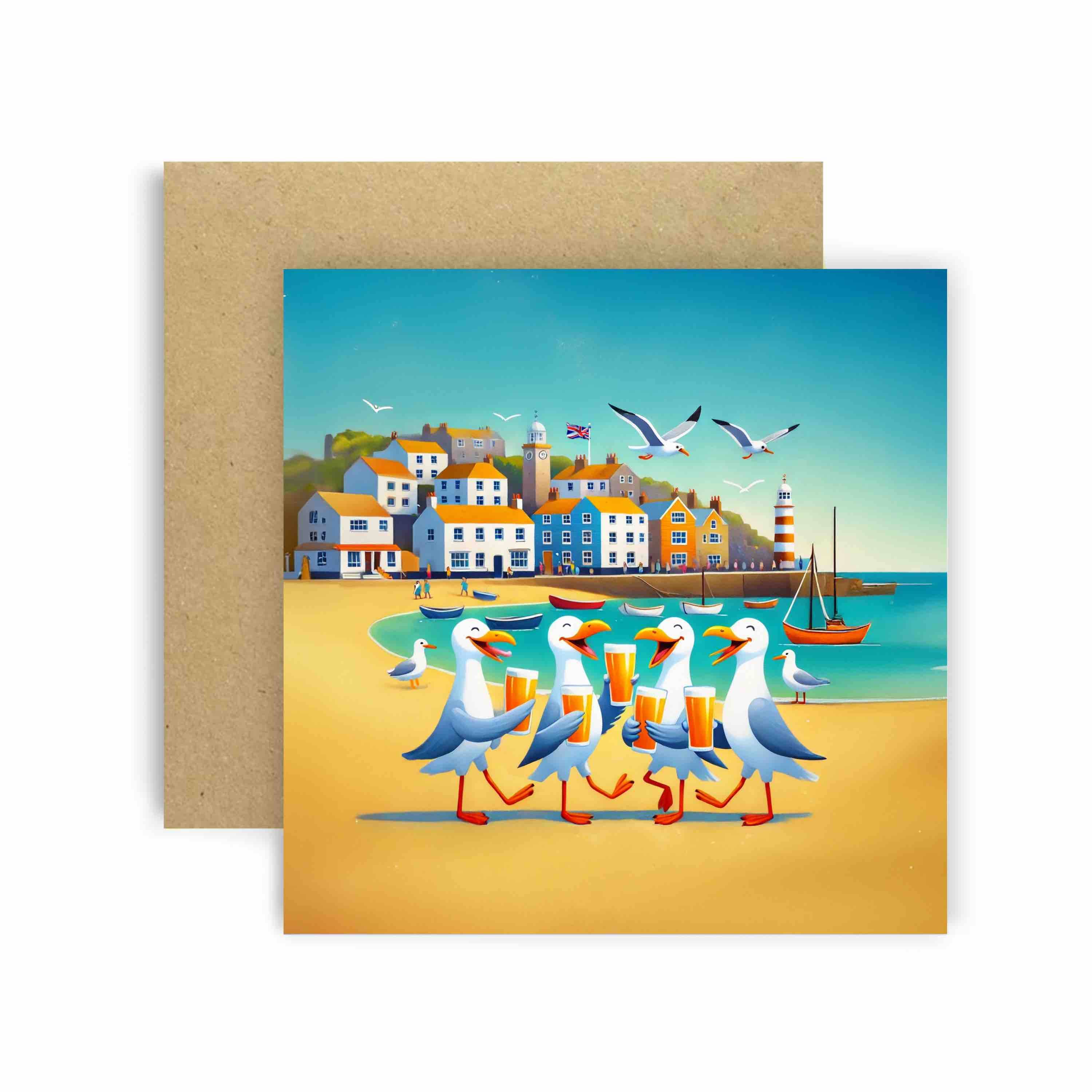 Beers, Beaks & Bad Decisions Funny Seagull Greetings Card