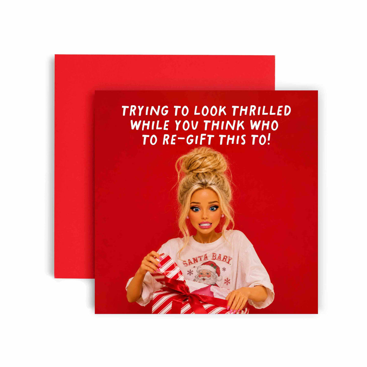 Looking Thrilled Re-Gift Present Doll Funny Christmas Card