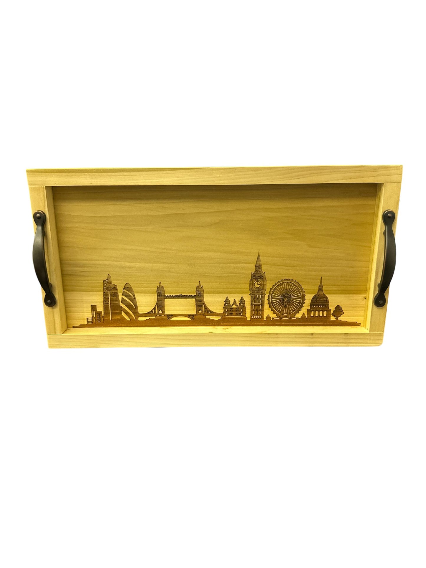 London Skyline Wood Tray with Handles