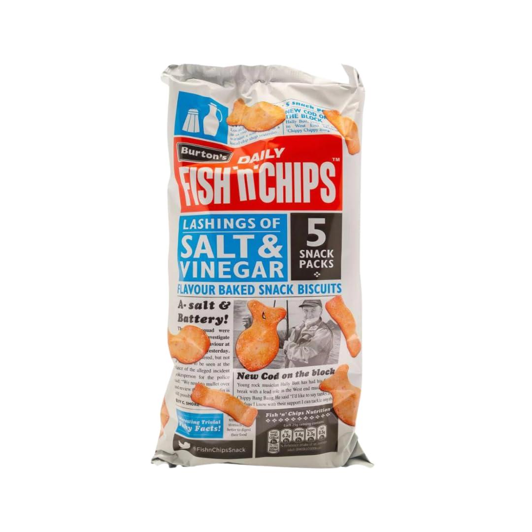 Burton's Fish N Chips Salt & Vinegar Baked Snacks 5 X 25g