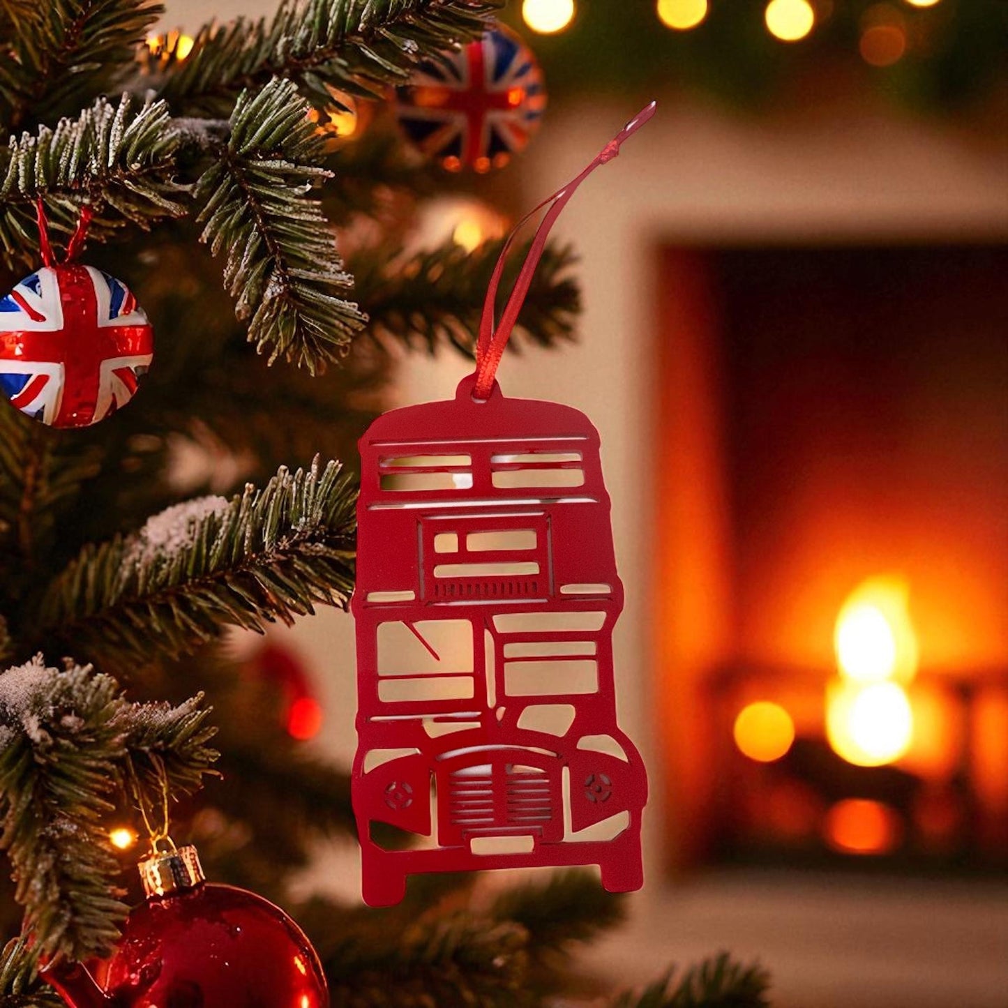 Double Decker Red Bus Acrylic Christmas Ornament