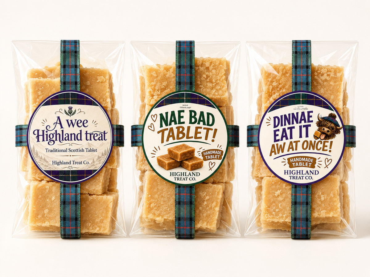 Highland Treat Co. Trio of handmade Scottish Tablet gift box imported from Scotland