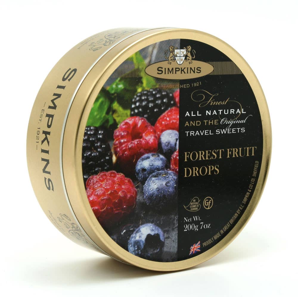 Simpkins Travel Sweets Forest Fruit Drops 200g Tin