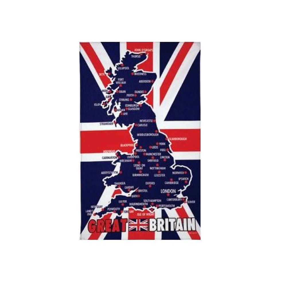 Great Britain Map Union Jack Flag Tea Towel