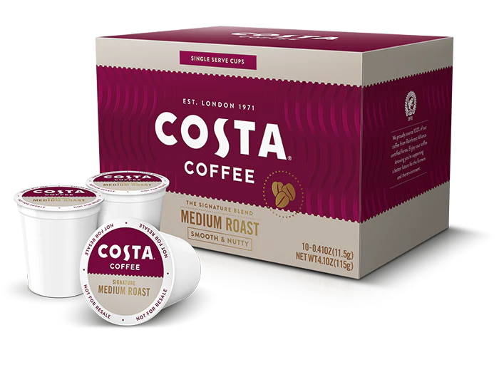 Costa Coffee Medium Roast Single Serve Pods - Signature Blend - 10ct Box